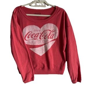 Coca Cola Heart Red Long Sleeves Crop Lightweight Sweatshirt Size M VGUC Y2K